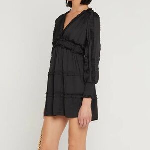 NWT O.p.t black long sleeve mini dress with ruffles and ruched sleeves and waist